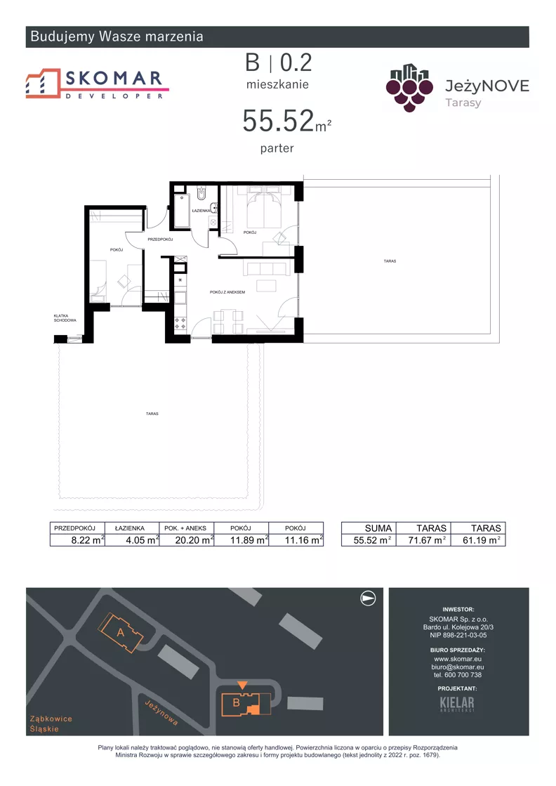 3 pokoje, mieszkanie 55,52 m², parter, oferta nr B0_2, JeżyNOVE Tarasy, Ząbkowice Śląskie, ul. Jeżynowa