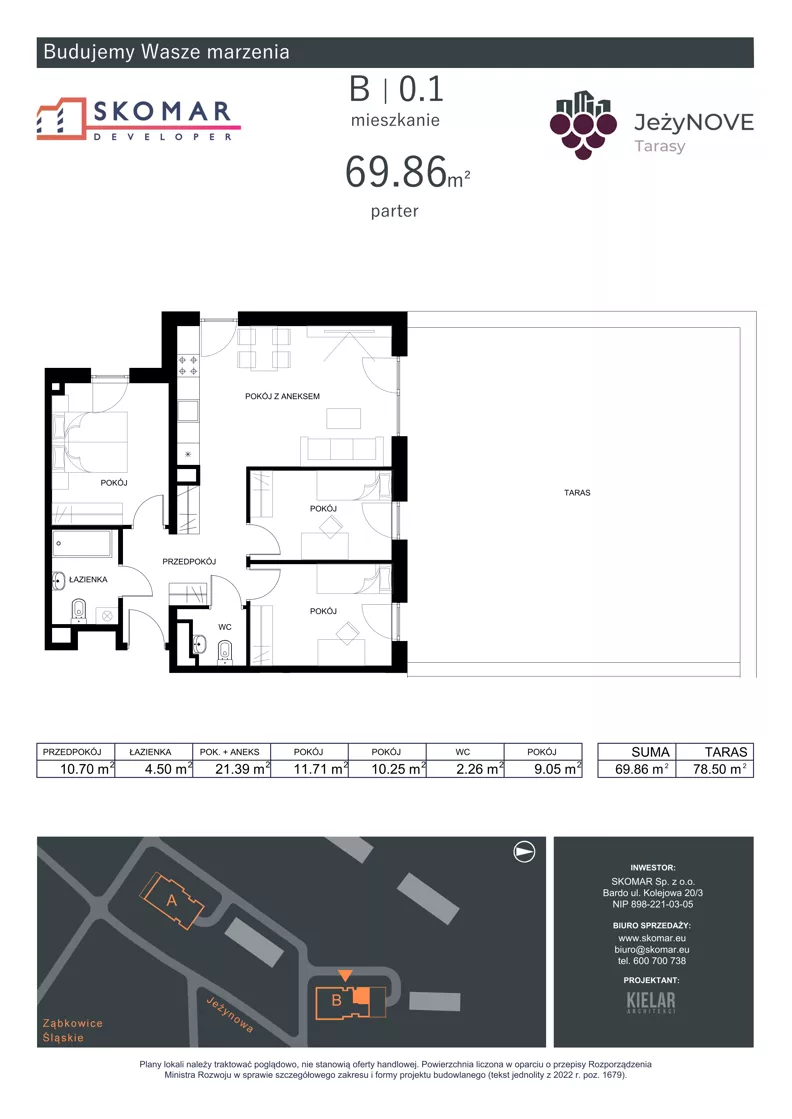 4 pokoje, mieszkanie 69,86 m², parter, oferta nr B0_1, JeżyNOVE Tarasy, Ząbkowice Śląskie, ul. Jeżynowa