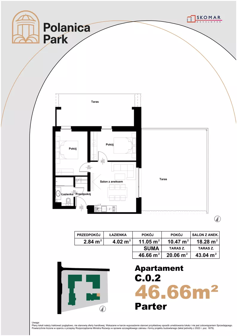 3 pokoje, apartament inwestycyjny 46,66 m², parter, oferta nr 0.2, Polanica Park Apartamenty - etap III, Polanica-Zdrój, ul. Zdrojowa