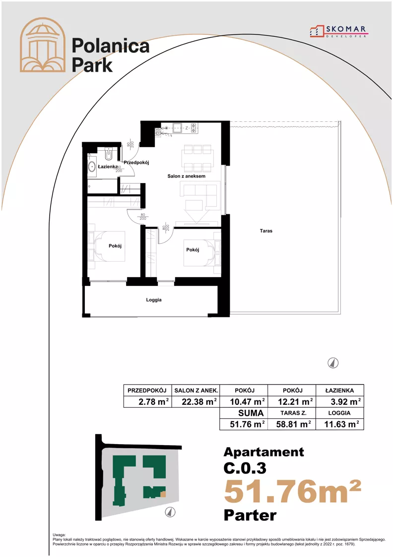 3 pokoje, apartament inwestycyjny 51,76 m², parter, oferta nr 0.3, Polanica Park Apartamenty - etap III, Polanica-Zdrój, ul. Zdrojowa