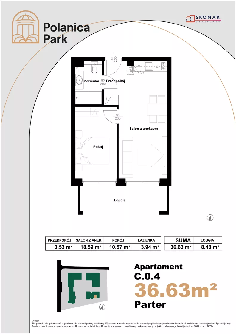 2 pokoje, apartament inwestycyjny 36,63 m², parter, oferta nr 0.4, Polanica Park Apartamenty - etap III, Polanica-Zdrój, ul. Zdrojowa