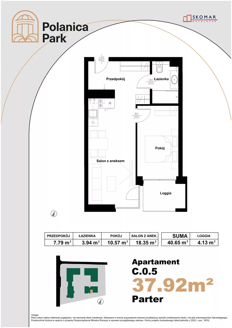 2 pokoje, apartament inwestycyjny 37,92 m², parter, oferta nr 0.5, Polanica Park Apartamenty - etap III, Polanica-Zdrój, ul. Zdrojowa
