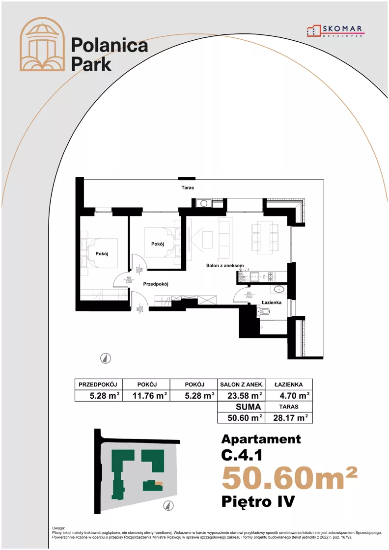 3 pokoje, apartament inwestycyjny 50,60 m², piętro 4, oferta nr 4.1, Polanica Park Apartamenty - etap III, Polanica-Zdrój, ul. Zdrojowa