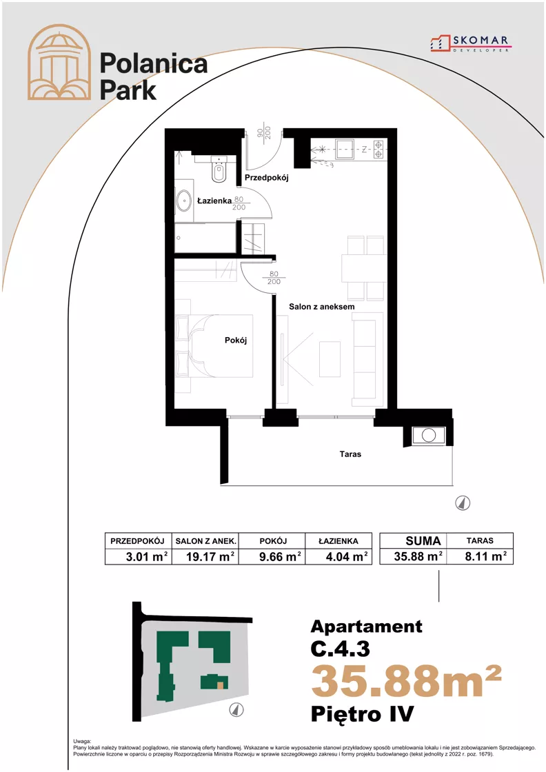 2 pokoje, apartament inwestycyjny 35,88 m², piętro 4, oferta nr 4.3, Polanica Park Apartamenty - etap III, Polanica-Zdrój, ul. Zdrojowa