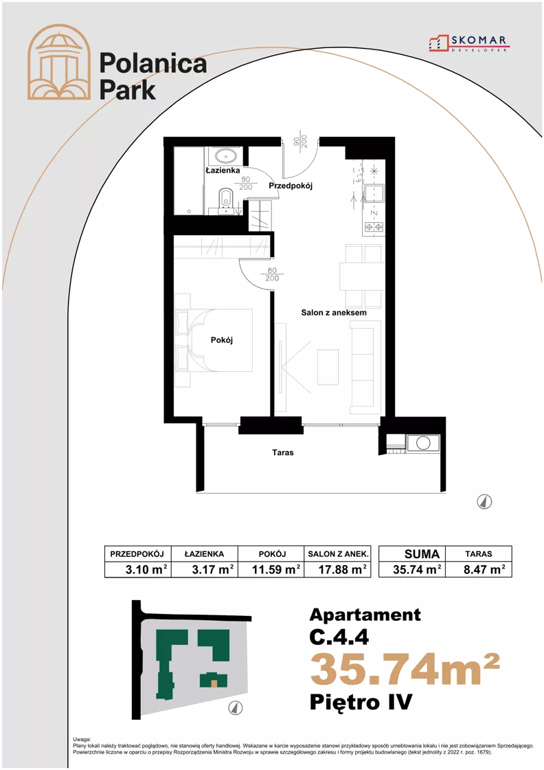 2 pokoje, apartament inwestycyjny 35,74 m², piętro 4, oferta nr 4.4, Polanica Park Apartamenty - etap III, Polanica-Zdrój, ul. Zdrojowa