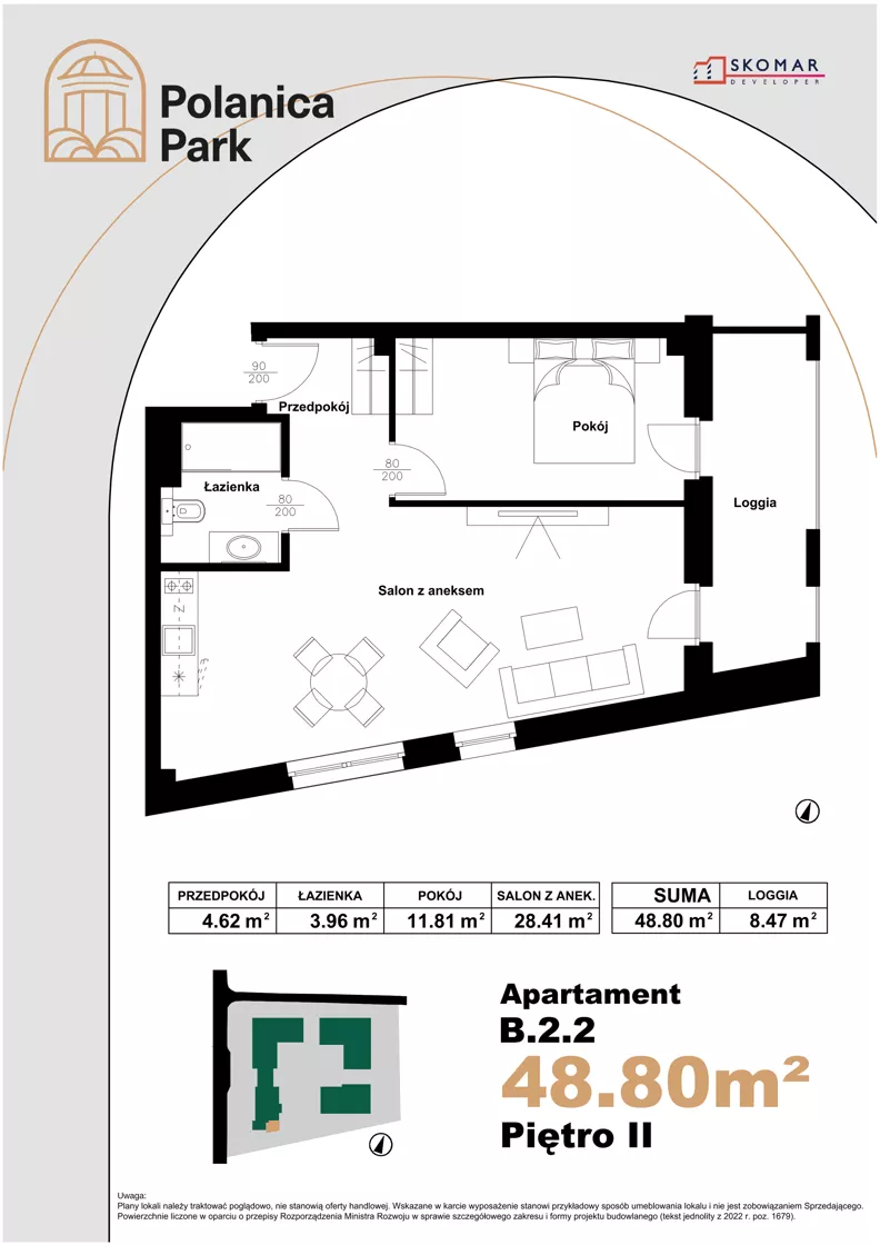 2 pokoje, apartament inwestycyjny 48,80 m², piętro 2, oferta nr B_2_2, Polanica Park Apartamenty - etap II, Polanica-Zdrój, ul. Zdrojowa