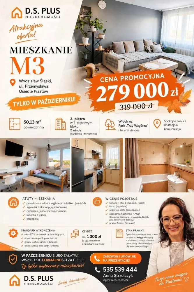 2 pokoje, mieszkanie 50,00 m², piętro 3, oferta nr , 837938, Wodzisław Śląski, Przemysława