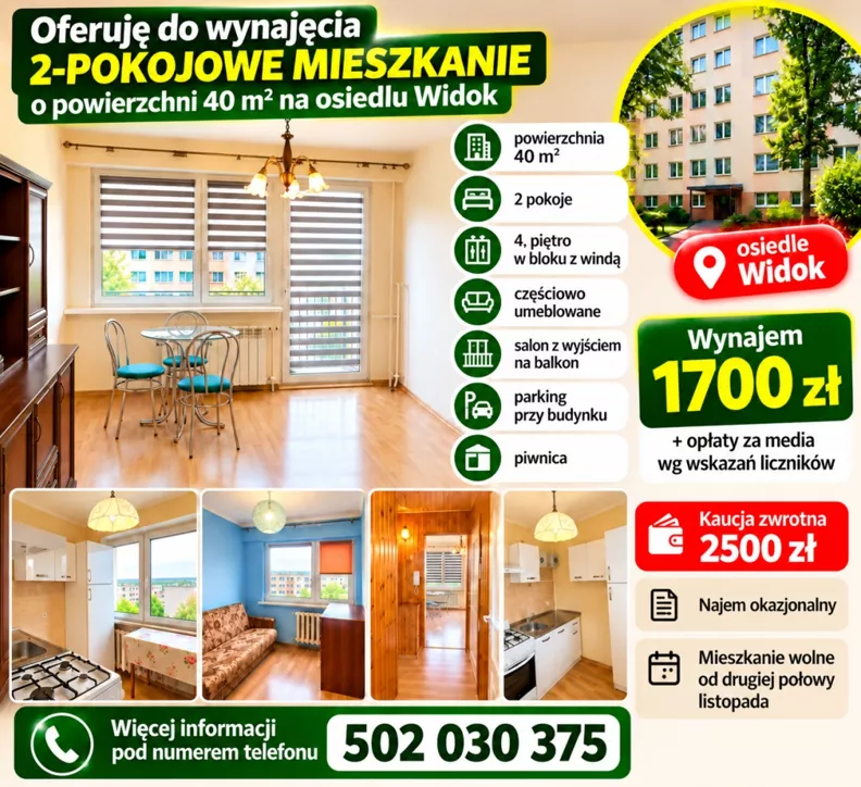 2 pokoje, mieszkanie 40,00 m², piętro 4, oferta nr , 837954, Kalisz, Widok