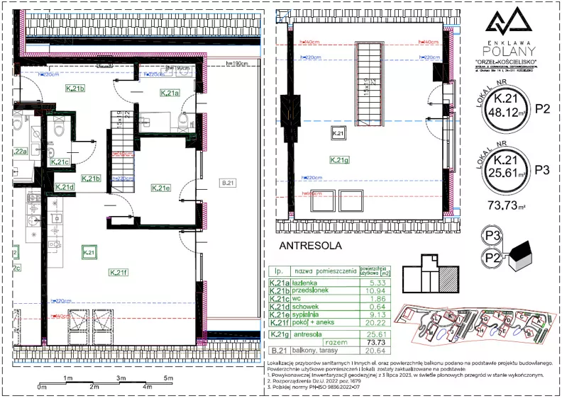 3 pokoje, apartament inwestycyjny 73,73 m², piętro 1, oferta nr K.21, Enklawa Polany, Kościelisko, ul. Chotarz Bór 14 A-M