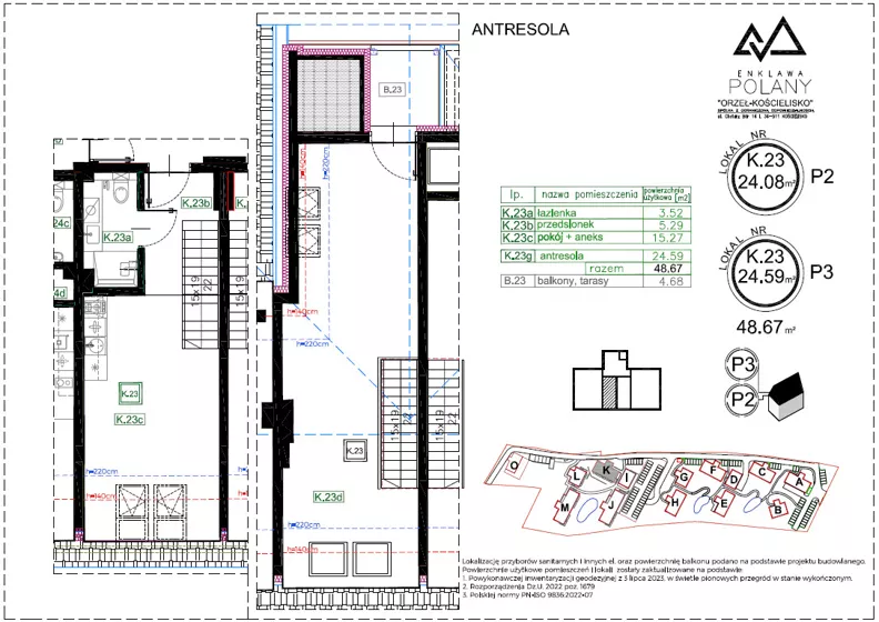 2 pokoje, apartament inwestycyjny 48,67 m², piętro 1, oferta nr K.23, Enklawa Polany, Kościelisko, ul. Chotarz Bór 14 A-M