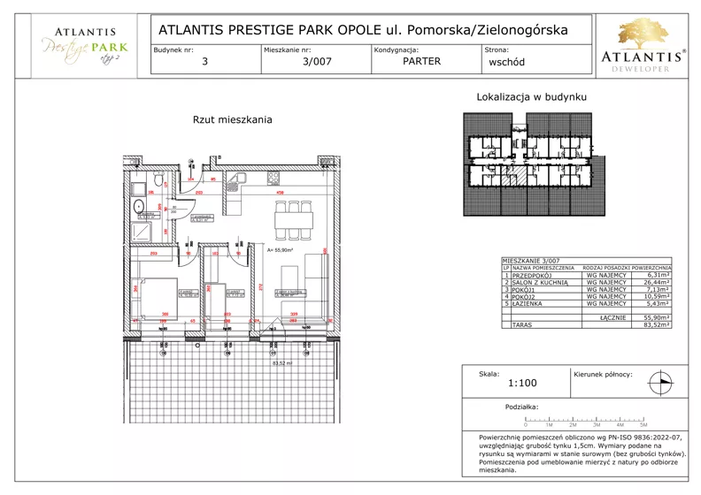 3 pokoje, apartament 55,90 m², parter, oferta nr B3/0/07, Atlantis Prestige Park, Opole, Malinka, ul. Pomorska / Zielonogórska