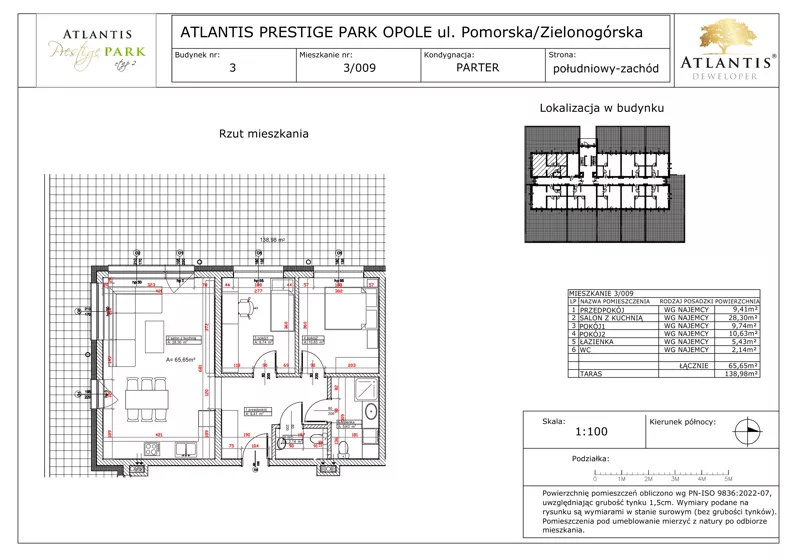 3 pokoje, apartament 65,65 m², parter, oferta nr B3/0/09, Atlantis Prestige Park, Opole, Malinka, ul. Pomorska / Zielonogórska