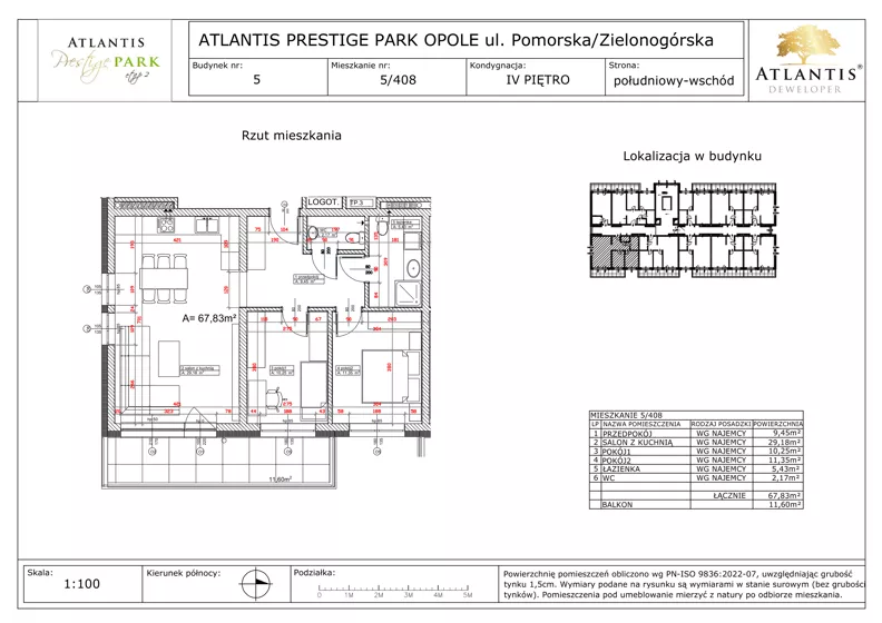 3 pokoje, apartament 67,83 m², piętro 4, oferta nr B5/4/08, Atlantis Prestige Park, Opole, Malinka, ul. Pomorska / Zielonogórska