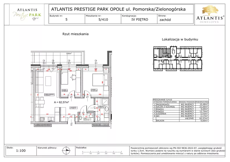 3 pokoje, apartament 62,57 m², piętro 4, oferta nr B5/4/10, Atlantis Prestige Park, Opole, Malinka, ul. Pomorska / Zielonogórska