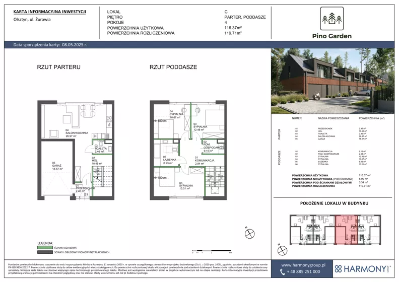 Dom 116,37 m², oferta nr C, Pino Garden, Olsztyn, Gutkowo, ul. Żurawia