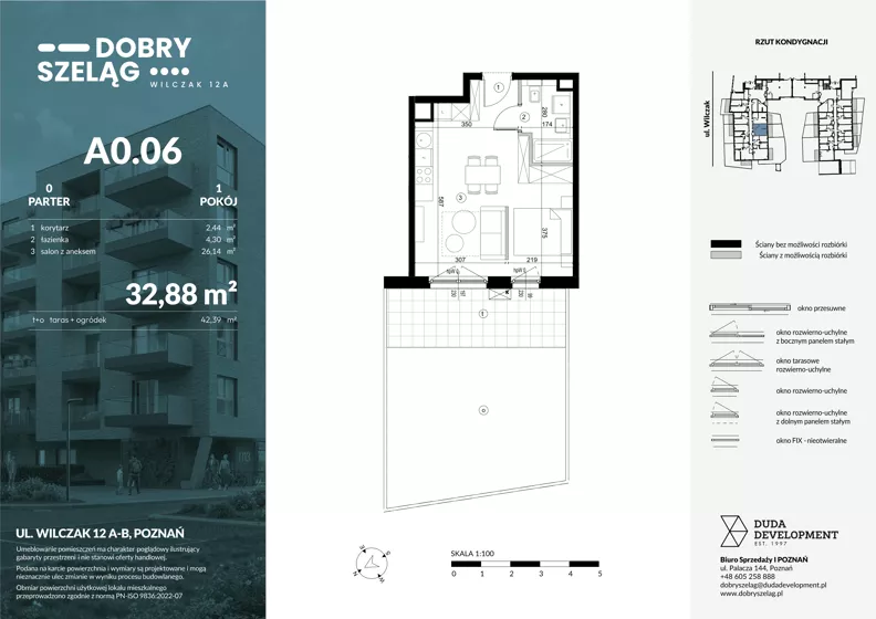 1 pokój, mieszkanie 32,88 m², parter, oferta nr A0.06, Dobry Szeląg, Poznań, Winogrady, Winogrady, ul. Wilczak 12A