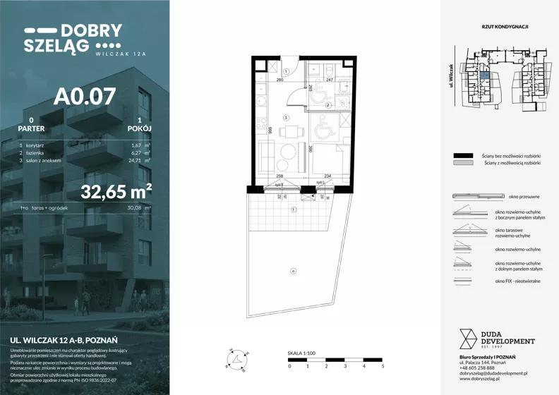 1 pokój, mieszkanie 32,65 m², parter, oferta nr A0.07, Dobry Szeląg, Poznań, Winogrady, Winogrady, ul. Wilczak 12A