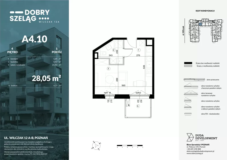 1 pokój, mieszkanie 28,05 m², piętro 4, oferta nr A4.10, Dobry Szeląg, Poznań, Winogrady, Winogrady, ul. Wilczak 12A