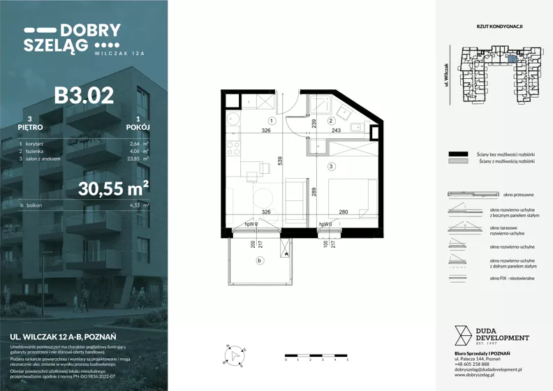 1 pokój, apartament 30,55 m², piętro 3, oferta nr B3.02, Dobry Szeląg, Poznań, Winogrady, Winogrady, ul. Wilczak 12A