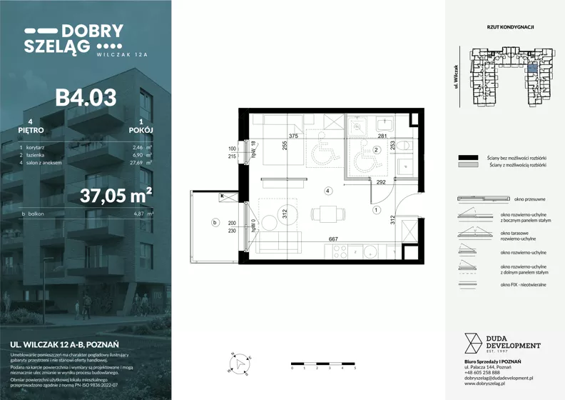 1 pokój, mieszkanie 37,05 m², piętro 4, oferta nr B4.03, Dobry Szeląg, Poznań, Winogrady, Winogrady, ul. Wilczak 12A