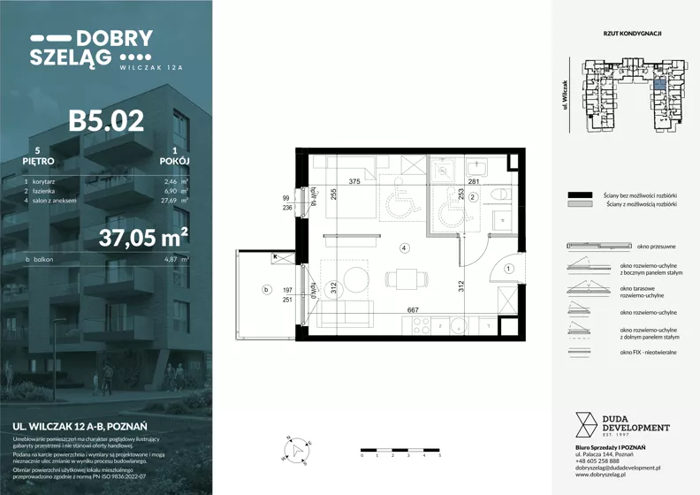 1 pokój, mieszkanie 37,05 m², piętro 5, oferta nr B5.02, Dobry Szeląg, Poznań, Winogrady, Winogrady, ul. Wilczak 12A