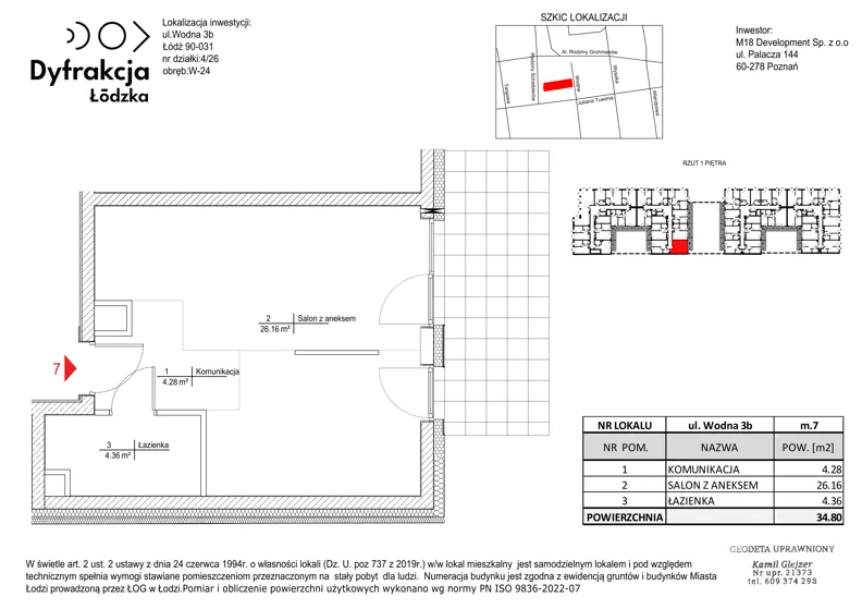 1 pokój, mieszkanie 34,80 m², piętro 1, oferta nr C116, Dyfrakcja Łódzka, Łódź, Widzew, ul. Wodna 3