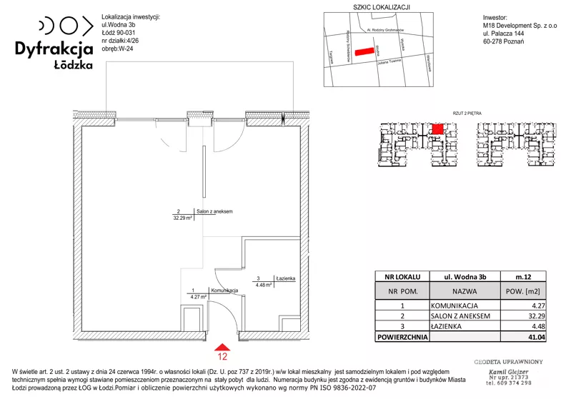 1 pokój, mieszkanie 41,04 m², piętro 2, oferta nr C121, Dyfrakcja Łódzka, Łódź, Widzew, ul. Wodna 3