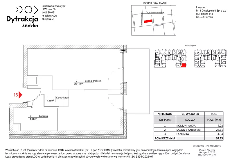 1 pokój, mieszkanie 34,73 m², piętro 2, oferta nr C125, Dyfrakcja Łódzka, Łódź, Widzew, ul. Wodna 3