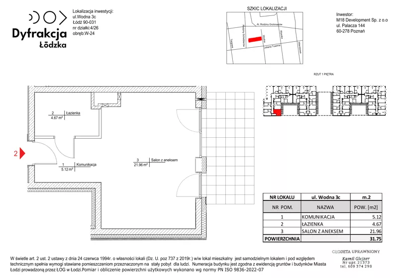 1 pokój, mieszkanie 31,75 m², piętro 1, oferta nr D156, Dyfrakcja Łódzka, Łódź, Widzew, ul. Wodna 3