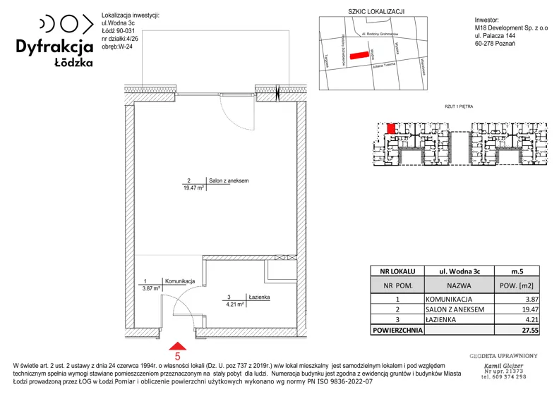 1 pokój, mieszkanie 27,55 m², piętro 1, oferta nr D159, Dyfrakcja Łódzka, Łódź, Widzew, ul. Wodna 3