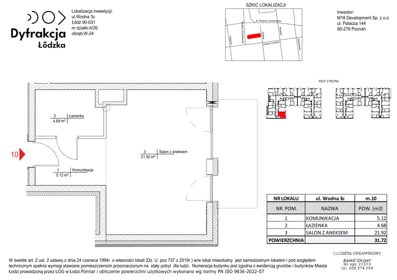 1 pokój, mieszkanie 31,72 m², piętro 2, oferta nr D164, Dyfrakcja Łódzka, Łódź, Widzew, ul. Wodna 3