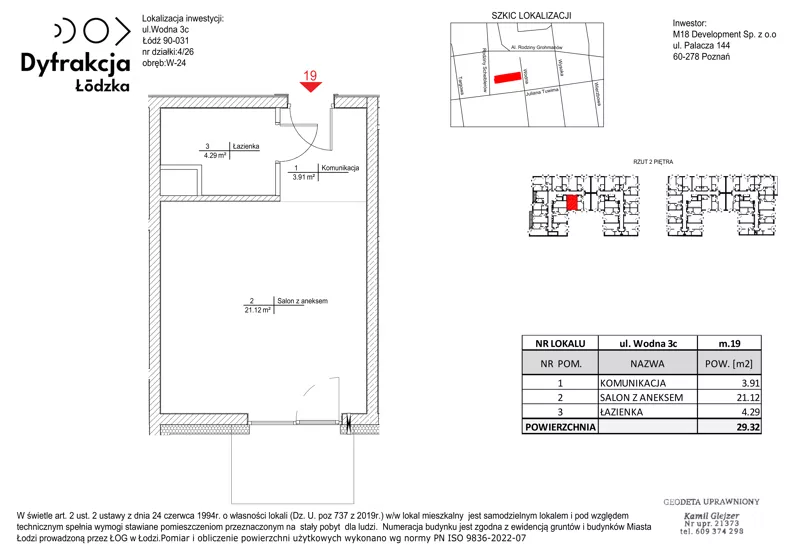 1 pokój, mieszkanie 29,32 m², piętro 2, oferta nr D173, Dyfrakcja Łódzka, Łódź, Widzew, ul. Wodna 3