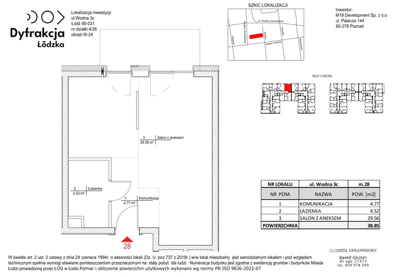 1 pokój, mieszkanie 38,85 m², piętro 3, oferta nr D182, Dyfrakcja Łódzka, Łódź, Widzew, ul. Wodna 3