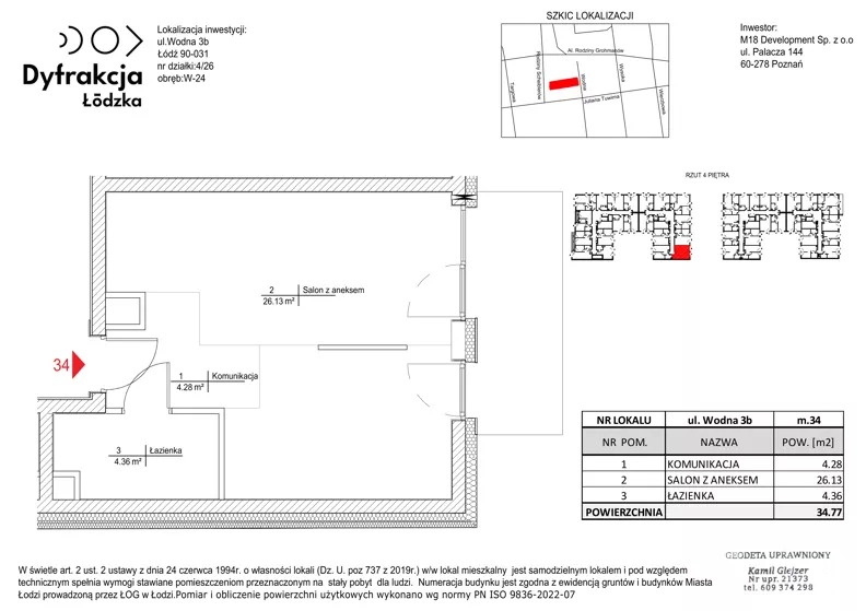 1 pokój, mieszkanie 34,77 m², piętro 4, oferta nr C143, Dyfrakcja Łódzka, Łódź, Widzew, ul. Wodna 3