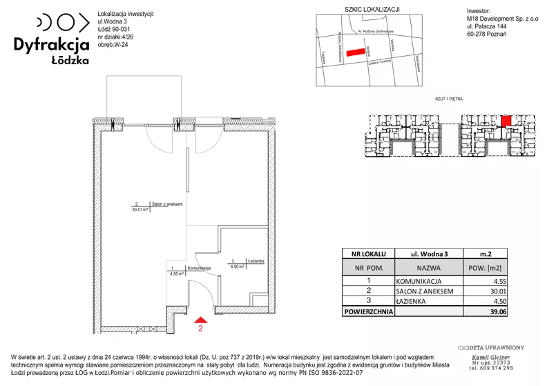 1 pokój, mieszkanie 39,06 m², piętro 1, oferta nr A002, Dyfrakcja Łódzka, Łódź, Widzew, ul. Wodna 3