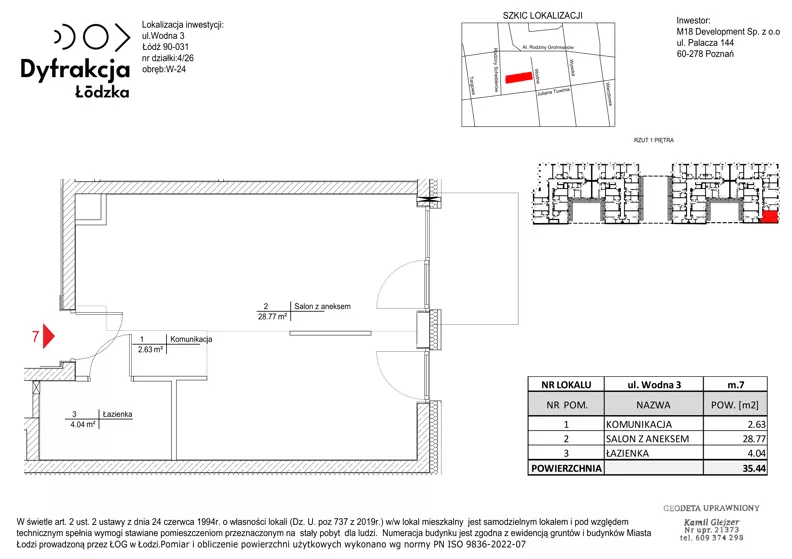 1 pokój, mieszkanie 35,44 m², piętro 1, oferta nr A007, Dyfrakcja Łódzka, Łódź, Widzew, ul. Wodna 3