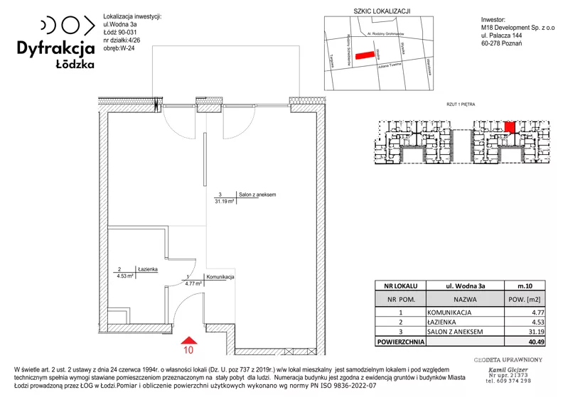 1 pokój, mieszkanie 40,49 m², piętro 1, oferta nr B058, Dyfrakcja Łódzka, Łódź, Widzew, ul. Wodna 3