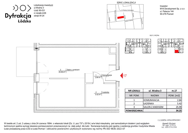 1 pokój, mieszkanie 34,25 m², piętro 2, oferta nr A017, Dyfrakcja Łódzka, Łódź, Widzew, ul. Wodna 3