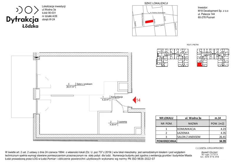 1 pokój, mieszkanie 34,99 m², piętro 2, oferta nr B062, Dyfrakcja Łódzka, Łódź, Widzew, ul. Wodna 3