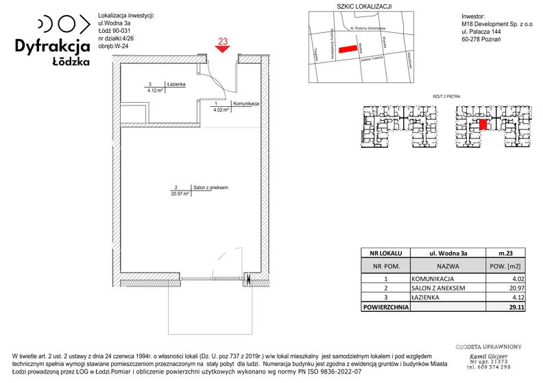 1 pokój, mieszkanie 29,11 m², piętro 2, oferta nr B071, Dyfrakcja Łódzka, Łódź, Widzew, ul. Wodna 3