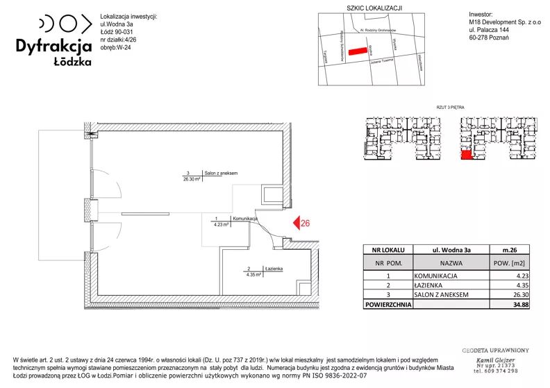 1 pokój, mieszkanie 34,88 m², piętro 3, oferta nr B074, Dyfrakcja Łódzka, Łódź, Widzew, ul. Wodna 3