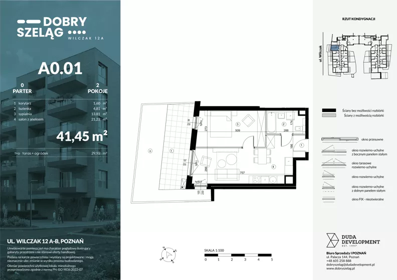 2 pokoje, mieszkanie 41,45 m², parter, oferta nr A0.01, Dobry Szeląg, Poznań, Winogrady, Winogrady, ul. Wilczak 12A