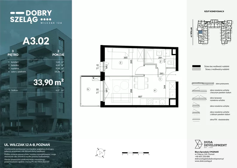 2 pokoje, mieszkanie 33,90 m², piętro 3, oferta nr A3.02, Dobry Szeląg, Poznań, Winogrady, Winogrady, ul. Wilczak 12A