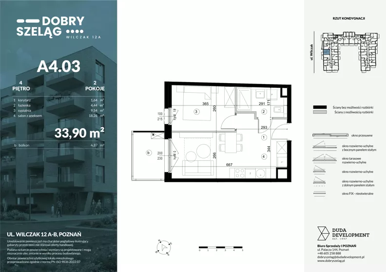 2 pokoje, mieszkanie 33,90 m², piętro 4, oferta nr A4.03, Dobry Szeląg, Poznań, Winogrady, Winogrady, ul. Wilczak 12A