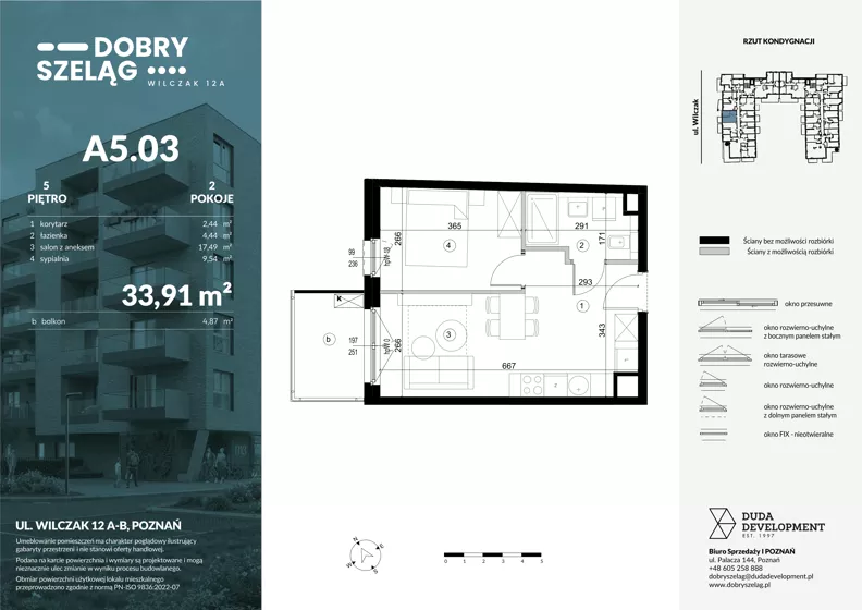 2 pokoje, mieszkanie 33,91 m², piętro 5, oferta nr A5.03, Dobry Szeląg, Poznań, Winogrady, Winogrady, ul. Wilczak 12A