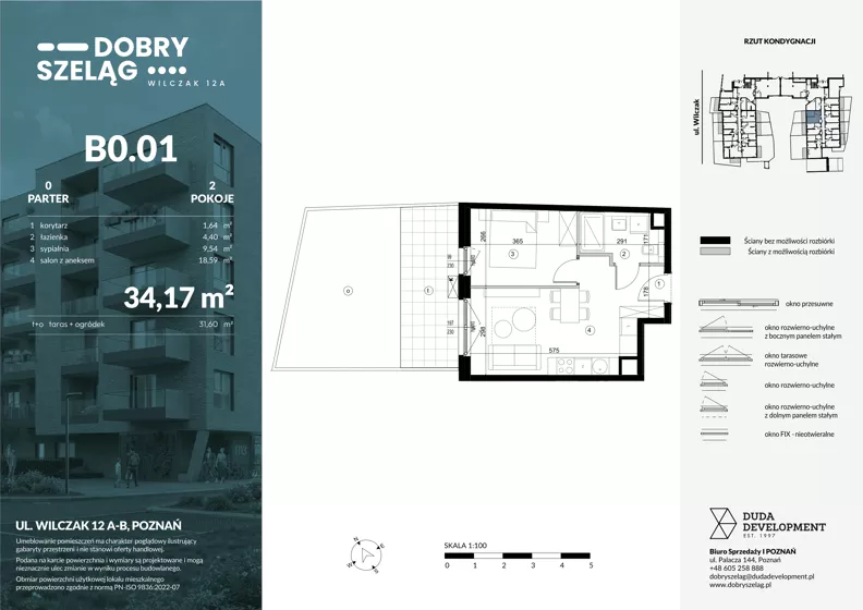 2 pokoje, mieszkanie 34,17 m², parter, oferta nr B0.01, Dobry Szeląg, Poznań, Winogrady, Winogrady, ul. Wilczak 12A