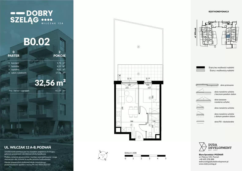 2 pokoje, mieszkanie 32,56 m², parter, oferta nr B0.02, Dobry Szeląg, Poznań, Winogrady, Winogrady, ul. Wilczak 12A