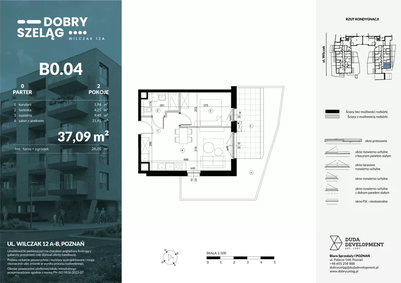 2 pokoje, mieszkanie 37,09 m², parter, oferta nr B0.04, Dobry Szeląg, Poznań, Winogrady, Winogrady, ul. Wilczak 12A