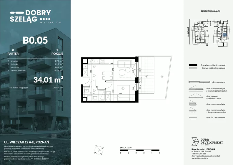 2 pokoje, mieszkanie 34,01 m², parter, oferta nr B0.05, Dobry Szeląg, Poznań, Winogrady, Winogrady, ul. Wilczak 12A