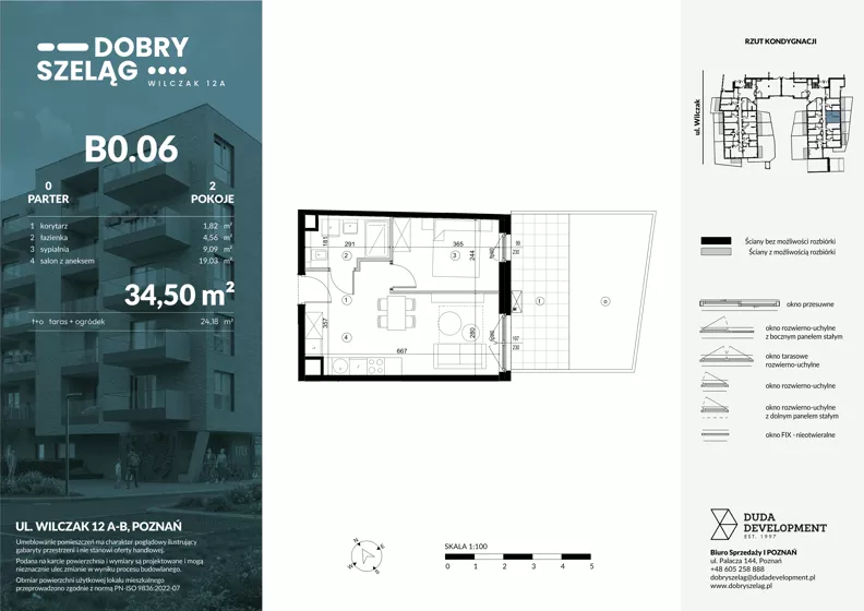 2 pokoje, mieszkanie 34,50 m², parter, oferta nr B0.06, Dobry Szeląg, Poznań, Winogrady, Winogrady, ul. Wilczak 12A